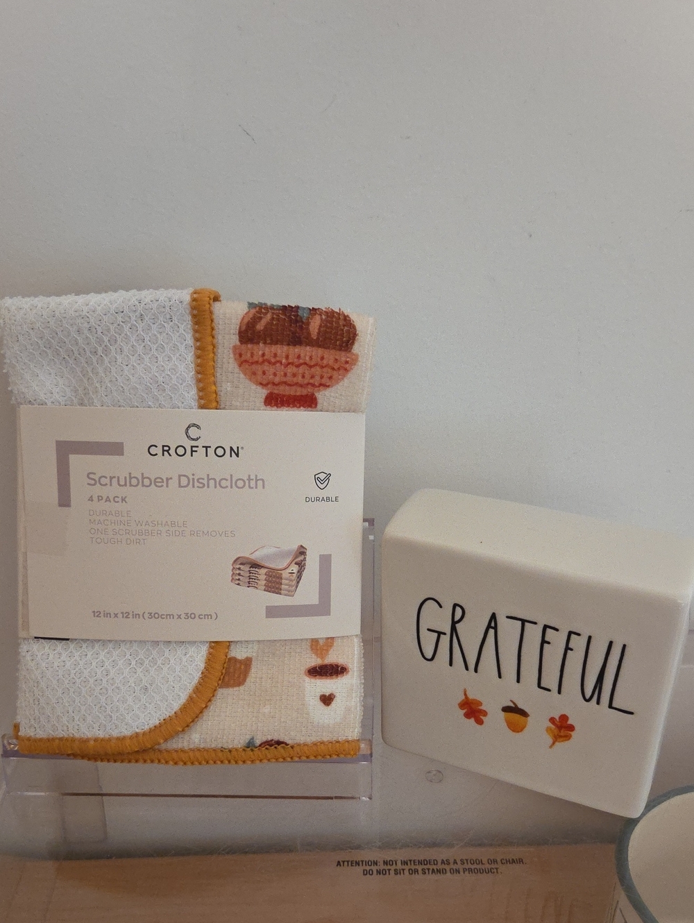 Croton NWT Fall Scrubber Dishcloths & Rae Dunn Grateful Accent Sign NWOT